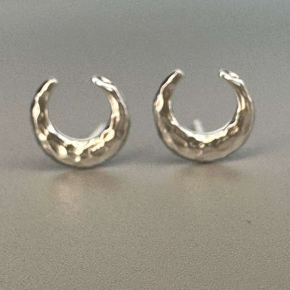 Tiny Silver Moon Ear Studs - Picture 3 of 11